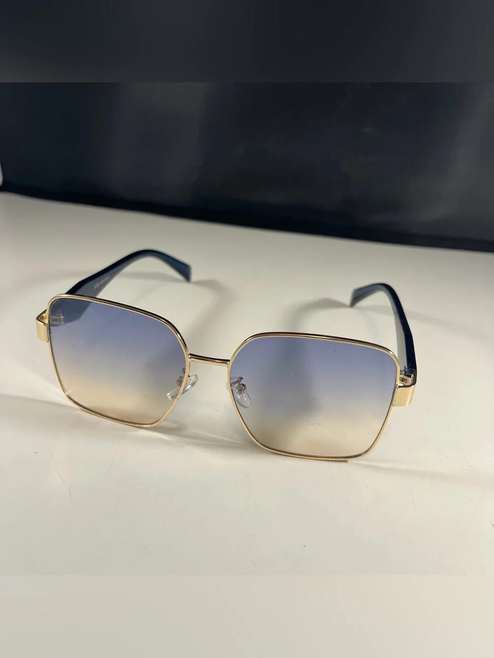 John Varvatos Gold Trim Blue Square Eyeglasses Frames